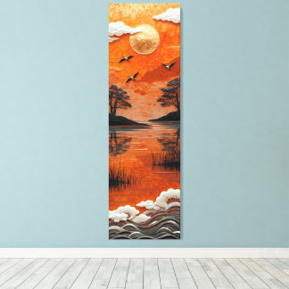 Golden Horizon Serenity Lake & Cranes Canvas Print Leinwanddruck