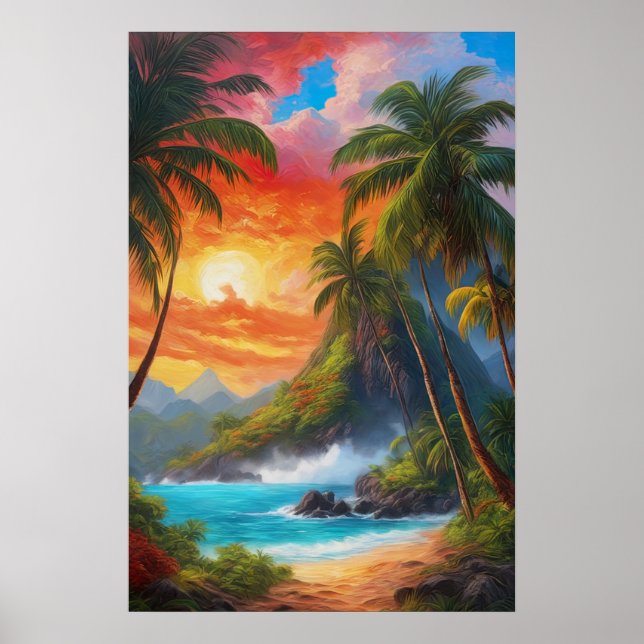 Golden Horizon, Sonnenuntergang am Strand Poster (Vorne)