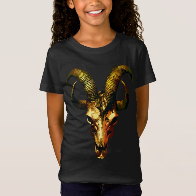 Golden Horned Skull - Dunkle Kunst T-Shirt (Vorderseite)