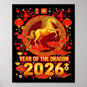 Golden Horse Chinesisches Neujahr 2026 Drache Zodi Poster