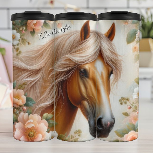 Golden Horse Head Floral Beauty Thermosbecher (Von Creator hochgeladen)