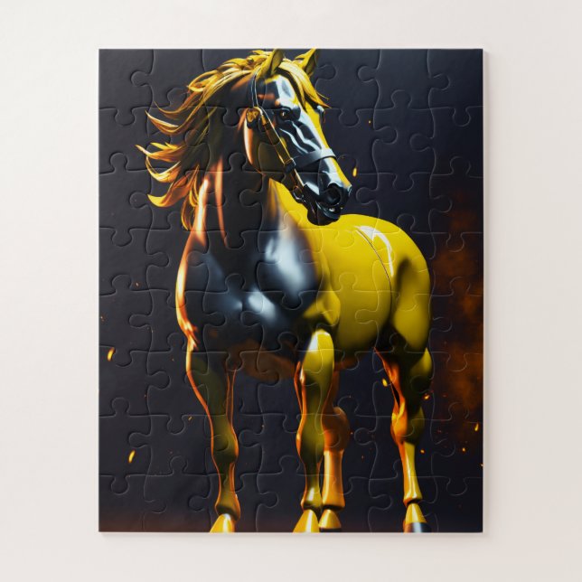 Golden Horse Logo Puzzle | Luxury Powerful Horse J (Vertikal)