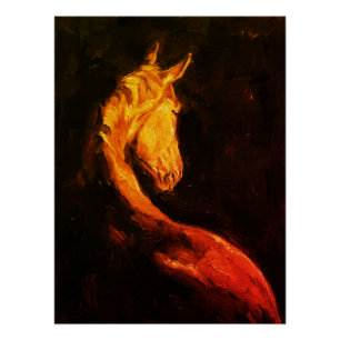 Golden Horse Ölmalerei – Dunkler Ausdrucksstarkes  Poster