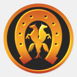 Golden Horseshoe und Pferde Runder Aufkleber