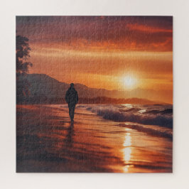 Golden Hour Beach Walking Man Puzzle