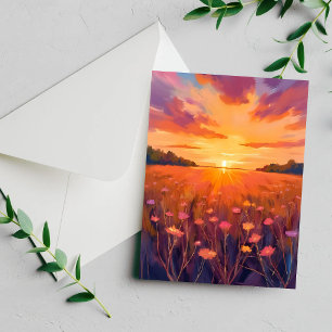 Golden Hour Blumenfeld Wasserfarben Sonnenuntergan