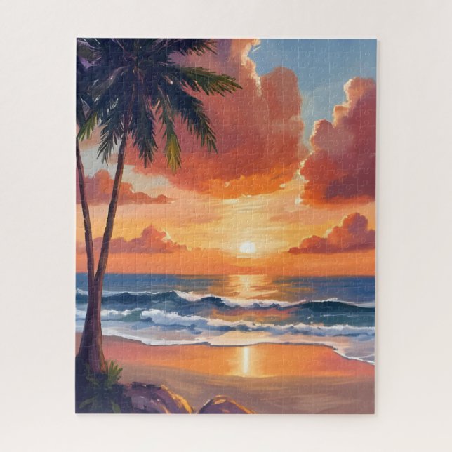 Golden Hour Cove | Tropical Ocean Watercolor Puzzle (Vertikal)