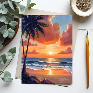Golden Hour Cove | Tropisches Ozean-Aquarell Postkarte