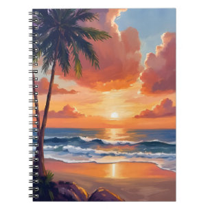 Golden Hour Cove Wasserfarbe Tropischer Ozean Notizblock