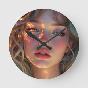 Golden Hour Dream - Radiant Angelo Portrait Runde Wanduhr