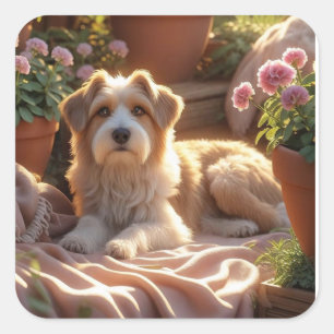 Golden Hour Garden Hund - Gemütliches Gedächtnistr Quadratischer Aufkleber
