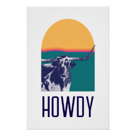 Golden Hour Longhorn - Howdy Glossy Poster