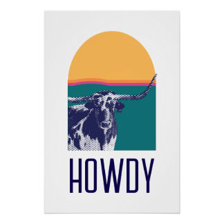 Golden Hour Longhorn - Howdy Glossy Poster