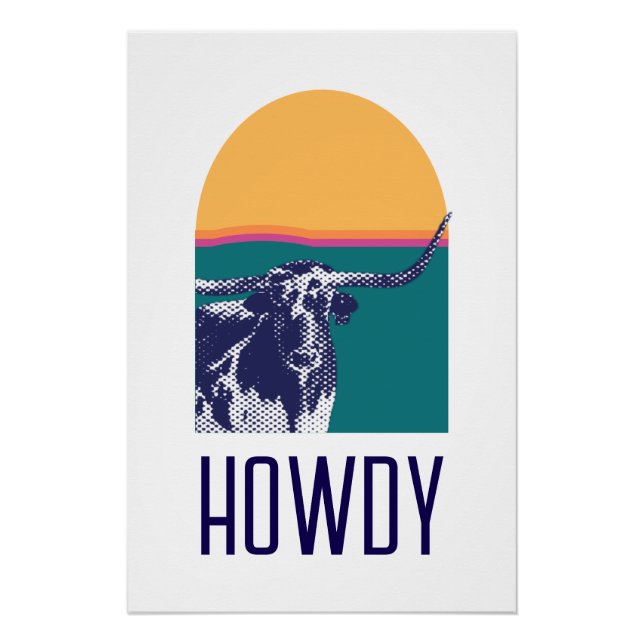 Golden Hour Longhorn - Howdy Glossy Poster (Vorderseite)