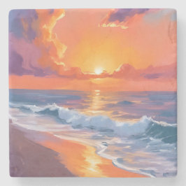 Golden Hour Orange Sunset Beach Ocean Painting Art Steinuntersetzer