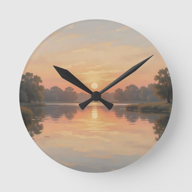 Golden Hour See Reflexion Impressionist  Runde Wanduhr (Vorderseite)