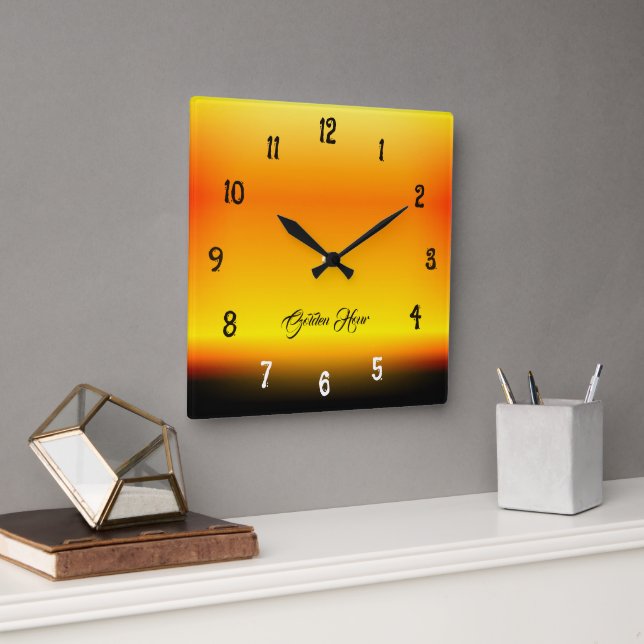 Golden Hour Sunset Gradient Wall Clock Quadratische Wanduhr (Büro)