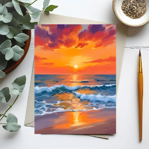 Golden Hour Sunset Ocean Beach Malerei Postkarte