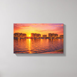 Golden Hour Waterfront Cityscape Print | Sunset Ma Leinwanddruck
