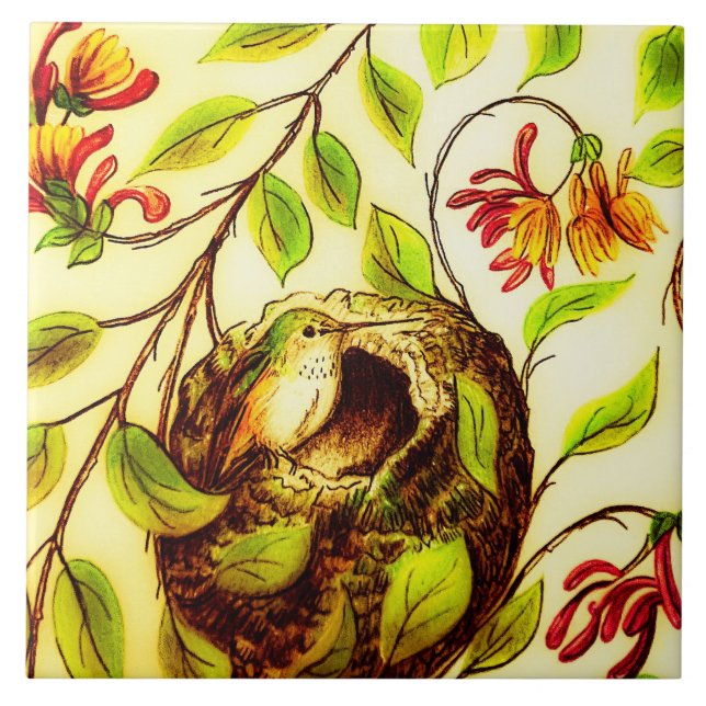 Golden Hummingbird Tile Fliese (Vorderseite)