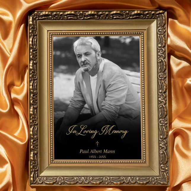 Golden in Love Memory BW Foto Beerdigung Service Poster (Von Creator hochgeladen)