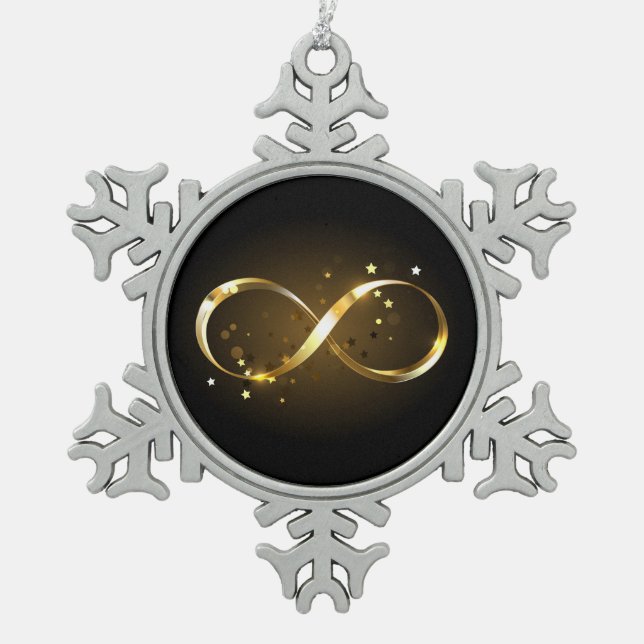 Golden Infinity Symbol Schneeflocken Zinn-Ornament (Vorderseite)