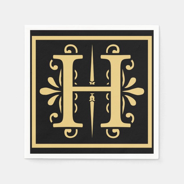 Golden Initial Letter H Monogram Serviette (Vorderseite)