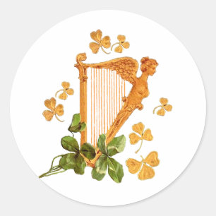 GOLDEN IRISH HARP RUNDER AUFKLEBER