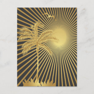 Golden Island Palm Tree and Sun Postcard Postkarte