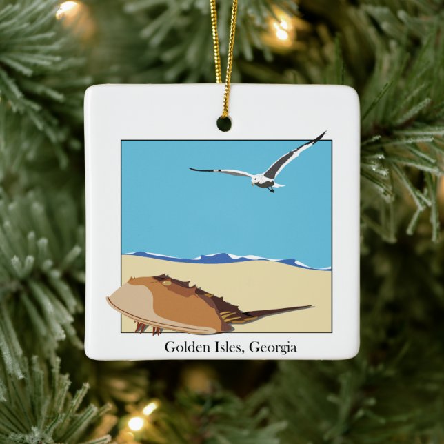 Golden Isles, GA Horseshoe Crab Sea Gull Beach Keramikornament (Baum)