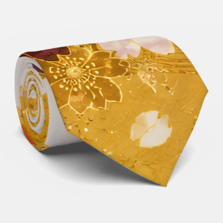 Golden Japanese Floral Necktie | Elegant Kimono In Krawatte