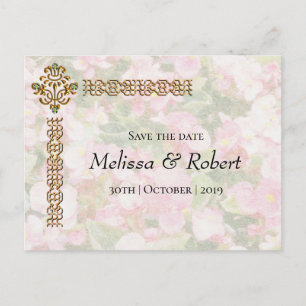Golden Jeweled Floral Wedding Ankündigungspostkarte