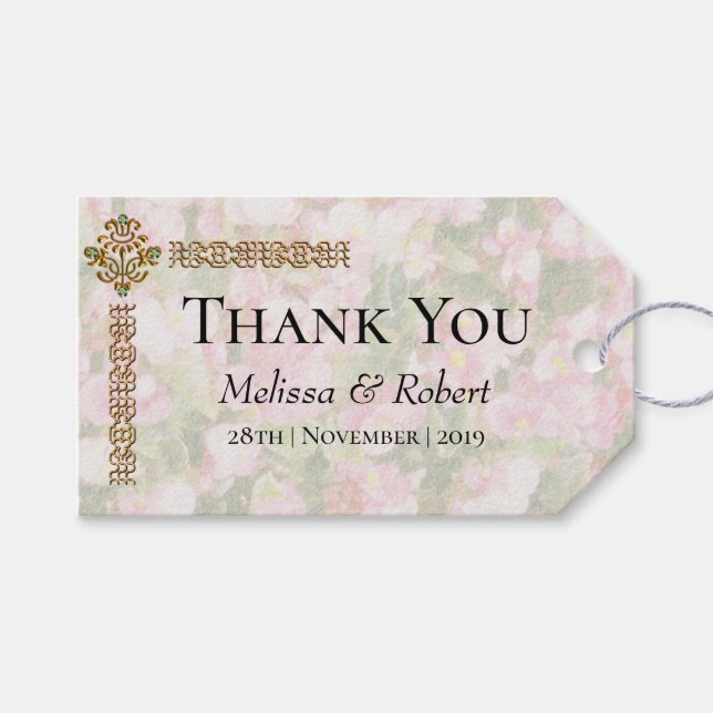 Golden Jeweled Floral Wedding Danke Geschenkanhänger (Vorderseite (Horizontal))