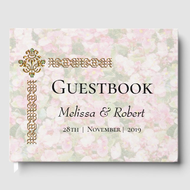 Golden Jeweled Floral Wedding Gästebuch (Vorderseite)