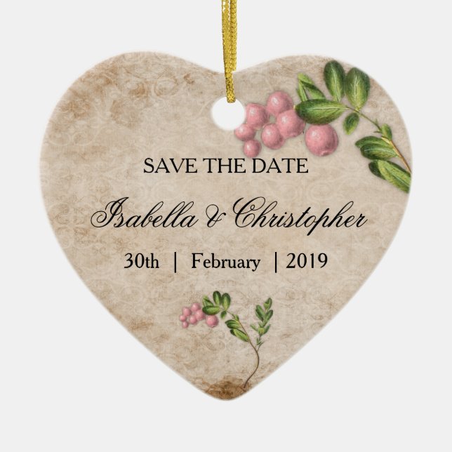 Golden Jeweled Floral Wedding Save the Date Keramik Ornament (Vorne)
