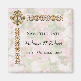 Golden Jeweled Floral Wedding Save the Date Magnet
