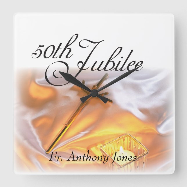 Golden Jubilee Religious Life, Candle Cross Candle Quadratische Wanduhr (Vorderseite)