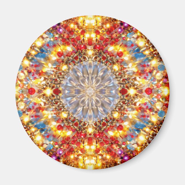 Golden Kaleidoscope Mandala – Sparkling Magnet (Vorne)