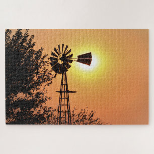 Golden Kansas Sunset Silhouette Puzzle