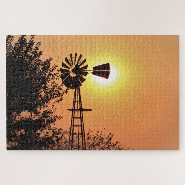Golden Kansas Sunset Silhouette Puzzle (Horizontal)