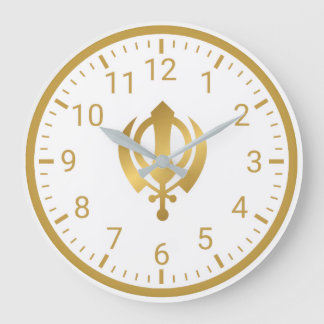 Golden Khanda Wall Clock | Sikh Symbol Home Decor Große Wanduhr