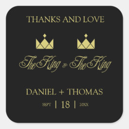 Golden King Crowns for Gay Wedding Quadratischer Aufkleber