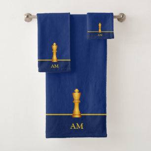 Golden King & Monogram auf Navyblau Badhandtuch Set