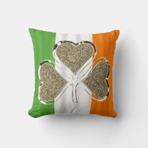 Golden Kleeblatt Clover Ireland Irish Flag Elegant Kissen