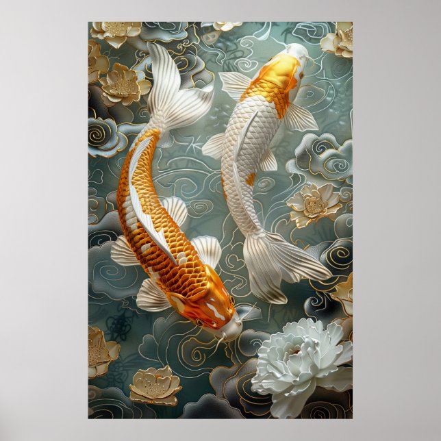 Golden Koi Fish Poster Art Print Wall Art (Vorne)