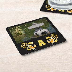 Golden Koi Foto Monogramm Rechteckiger Pappuntersetzer