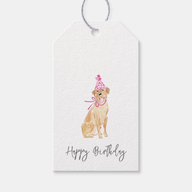 Golden Labrador Hund Happy Birthday Hat Pet Sweet Geschenkanhänger (Vorderseite)