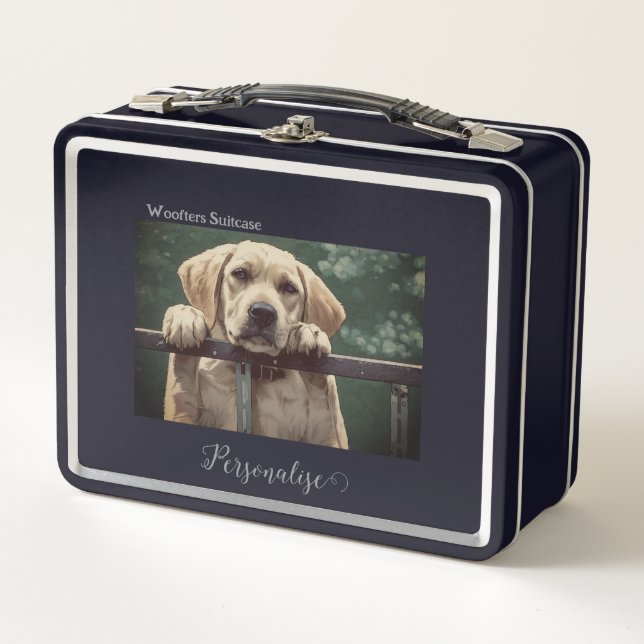 Golden Labrador Hund Woofter Vacation Pet Suitcase Metall Brotdose (Vorderseite)