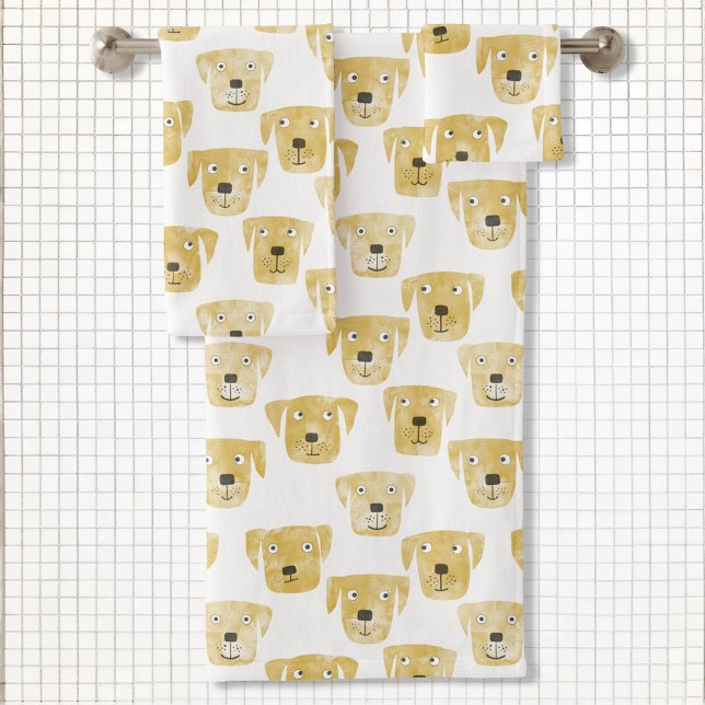 Golden Labrador Retriever Hunde Badhandtuch Set (Golden Yellow Labrador Retriever dog fun art bathroom towel set)
