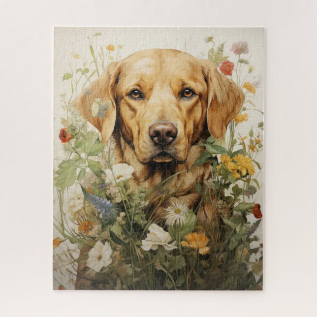 Golden Labrador und Wildblumen Puzzle (Vertikal)